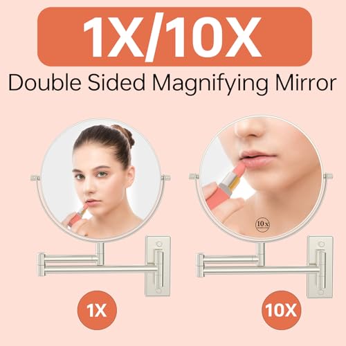 Erlingeryi 8" Wall Mounted Makeup Mirror 1X/ 10x Magnifying Mirror Double Sided Vanity Makeup Mirror for Bathroom Nickel Brush Finish by Erlingeryi - Image 3