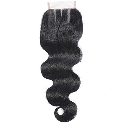 Misoun 100% Unprocessed Human Hair Closure Top Closure Brazilian body wave Hair Lace Closure Human Hair 3 Part Closure (14, Three Part Closure)