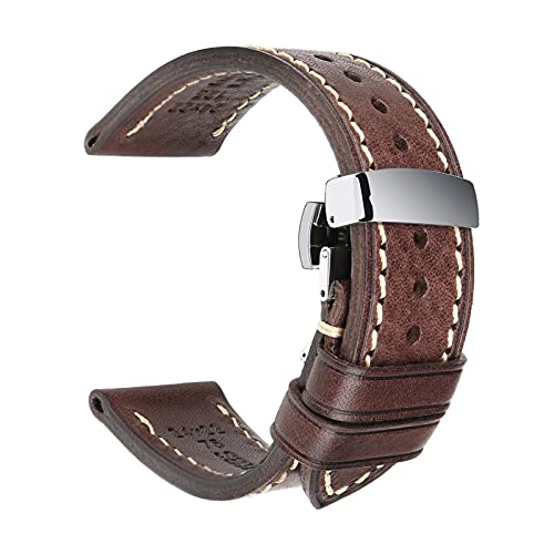 Lederband schwarz/braun Uhrenarmband-Straps 18-26mm Herrenuhr Zubehör mit automatischer Faltschließe, 24mm Cover