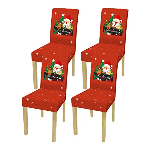 Krfoonn 4 Pcs Christmas Chair Covers, Stretch Xmas Dining Room Chair Protector Slipcover, Christmas Seat Cover, Removable Polyester Chair Slipcover For Dining Room, Christmas, Holiday(Color07) #TOP6