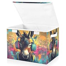 Donkey Colors Large Storage Bins with Lid Foldable Storage Boxes Fabric Baskets with Flip-Top Lid for Home Office 16.5 x 12.6 x 11.8