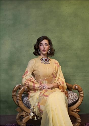 Image of SGF11 Women's Soft Cotton Linen Silk Saree With Unstitched Blouse Piece