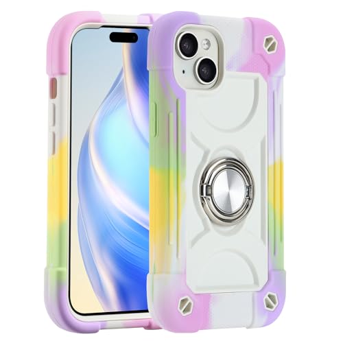 Coque iPhone 15 Plus avec support anneau blanc pour regarder vos vidéos en toute sécurité