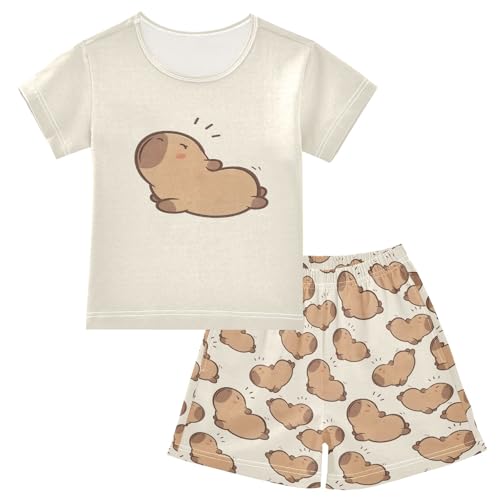 senya Wakes Up Cute Capybara Summer Pajamas Set Short Cotton Sleepwear 2 Piece
