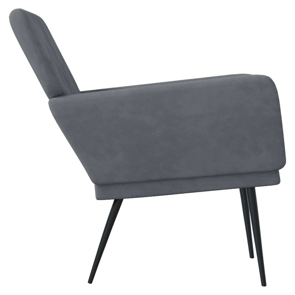 Comoda poltrona in velluto con struttura in metallo, 62 x 79 x 79 cm, grigio scuro, schienale e braccioli imbottiti per una seduta rilassante, istruzioni di montaggio incluse (lingua italiana