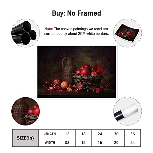Canvas Wall Art Unframe Apple Basket Fruit And Maple Pictures Painting Canvas Paintings Still Life Fruits Wall Art For Living Room Bathrooms Home Modern Office Decor Canvas Art Wall Decor 12X18Inch #TOP1