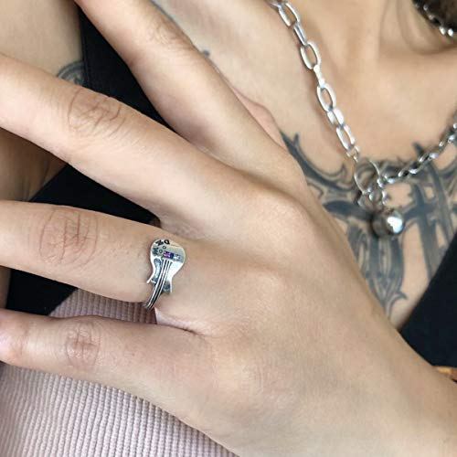 Punk Rock Guitar Ring Sterling Silver Cubic Zirconia Adjustable Wrap Open Ring For Women Size 6-10 #TOP2