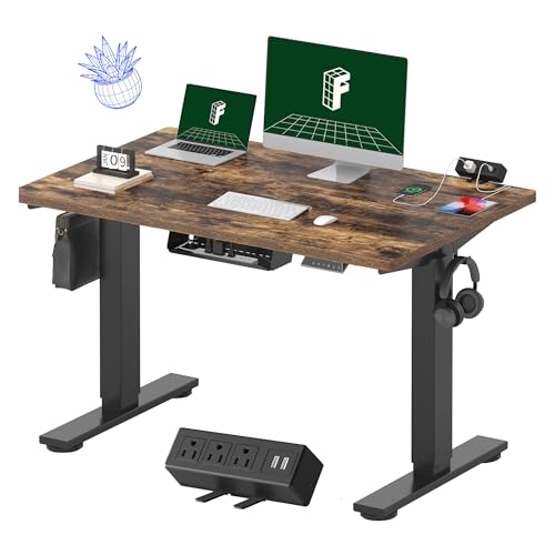 Image of FLEXISPOT EN2 Whole-Piece Standing Desk with Clamp Power Strip, 48 x 30 Electric Stand Up Height Adjustable Desk with Cable Management (Black Frame + 48 inch Rustic Brown Desktop, 2 Packages)