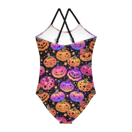 Girls Swimwear 3-10 Years One Piece Halter Swimsuit Halloween Pumpkins Beach Bathing Suit2