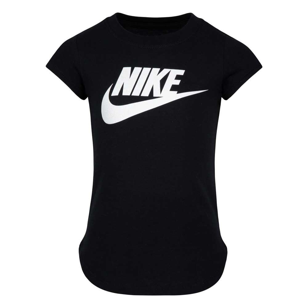 NIKE Futura Sport Splash Tee, Glittered Logo Short Sleeve T-Shirt (36F269-023) (5/6 Years, Black)
