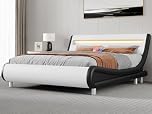 YITAHOME King Size Bed Frame,Upholstered Led with Lights & Storage Charging Station,Platform Bed Frame with Pu Leather/No Box Spring Needed,White and Obsidian Black
