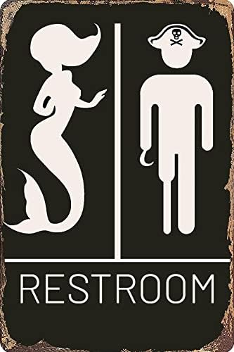 Funny Mermaid Pirate Vintage Restroom Door Sign Bathroom Decor Use For Nautical,Mermaid,Pirate,Beach,Ship Themed Wall Decor 12" * 8" (515)