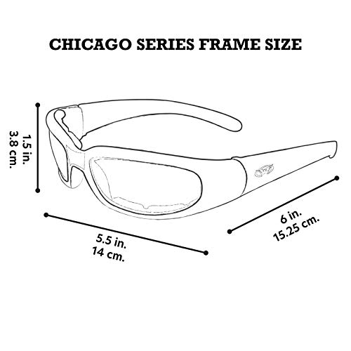 Chicago Foam Padded Sunglasses Black Frame Motorcycle Goggles Various Lens Options Chicago Lens Color: Clear Lenses #TOP5
