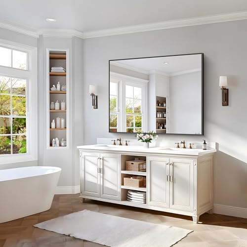 Image of COFENY 40x48inch Black Bathroom Mirror, Black Rectangle Mirror with Frame, Large Rectangular Wall Mirrors for Bathroom, Living Room, Hair Salon, Big Farmhouse Mirror Hang Horizontal /Vertical