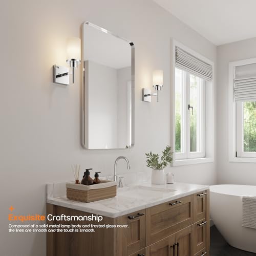 AONEON Vanity Lights Polished Chrome Bathroom Light Fixtures with White Frosted Glass Shade, Wall Sconce for Mirror Hallway Entrance Porch T001CH-L1 by AONEON - Used condition - Image 8