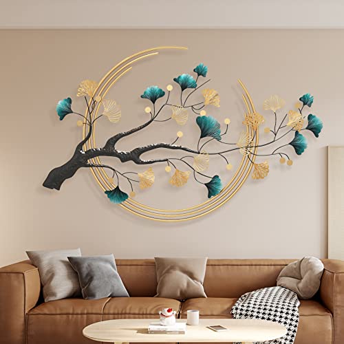 Sculptures Murales en Métal, Statue de Décoration Murale de Arbre de Ginkgo en Métal à La Main Moderne, Décor pour Salle D'étude Salon Chambre à Coucher,110x68cm Cover