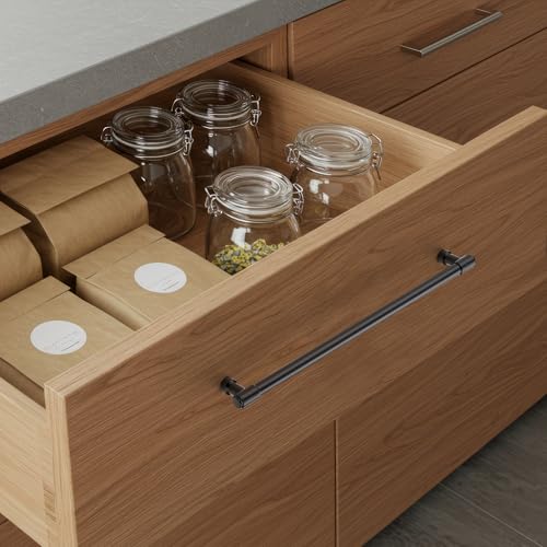 Image of Ravinte 5 Pack 10 Inch Hole Center Solid Kitchen Cabinet Handles Matte Black Dresser Pulls Cabinet Drawer Pulls for Kitchen Cupboard Hardware