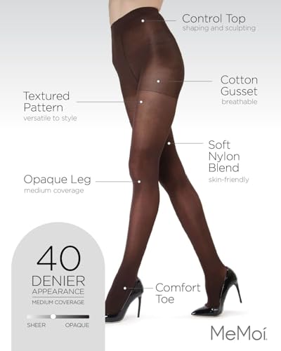 MeMoi Deep Gloss Semi Opaque Tights, Comfortable and Lightweight Control Top Tights, 40 Denier - Sizes S-L3