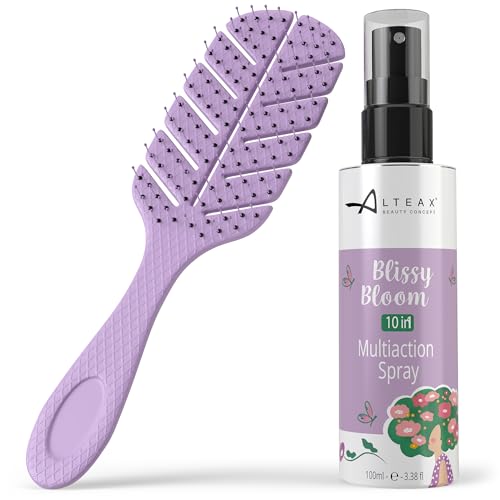 Altéax Spazzola Districante per Capelli Blissy Bloom con Setole Anti Nodo + Districante Capelli Spray 100ml - Spazzola Lisciante per Capelli ottima per districare i capelli (Viola)
