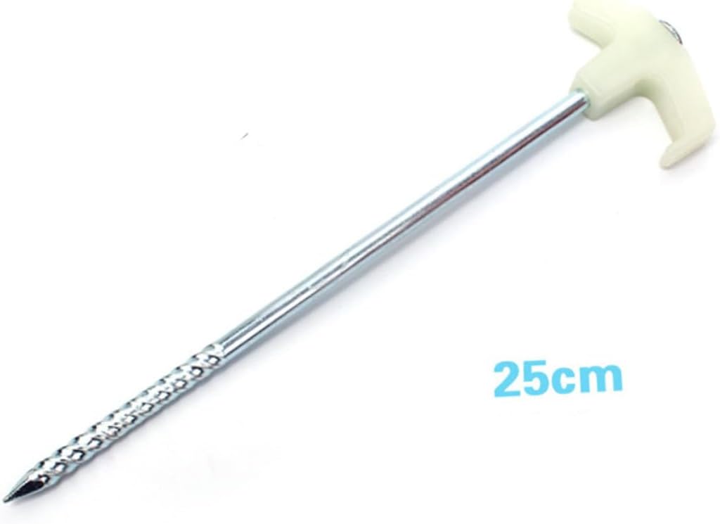 Veemoon 16pcs 25cm White Steel Tent Stakes Spiral Nails with Plastic Handle Glow-in-The-Dark Tent Pegs Awning Trip Kit for Outdoor Camping and Hiking