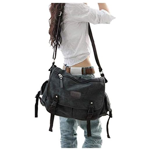 [Upgraded] Vintage Canvas Messenger Bag Large Book Laptop Shoulder School Bag Women Men New