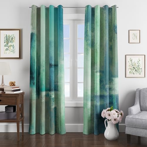 Image of Asuexpect Teal Curtains 2 Panels Abstract Rust Curtain Room Darkening Grommet Window Treatments Modern Decorative for Bedroom Living Room, 52x96 Inches