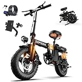 ZEFIORA Electric Bike, 250W Powerful Motor, 48V Removable Battery, 60 KM PAS Range, 14' Folding Ebike with Phone Holder & Lock, Electric Commuter Bicycle for Adults Teens (15AH, FS)
