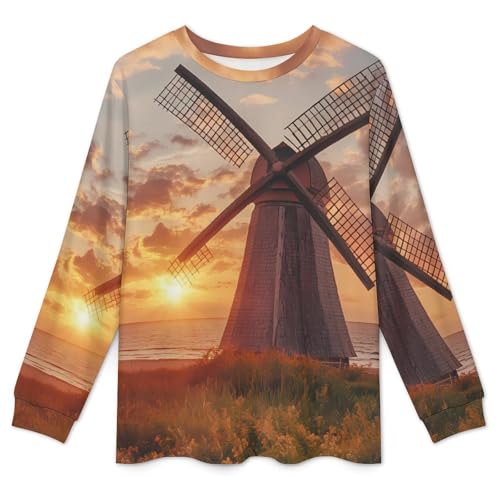 Dutch Windmill Sunset Pajama Set Long Sleeve Lounge Sets Sleepwear 2 Pjs Nightwear for Men Women4