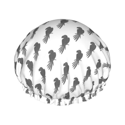 Minimalist Cute Parrot Gray Shower Caps For Women Reusable Waterproof Double Layer Bath Hair Cap Adjustable Elastic Shower Caps Band For Home Bathing Spa Salon 1 Pc