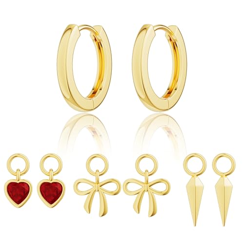 Freekiss Gold Huggie Earrings with 3 Charms for Women