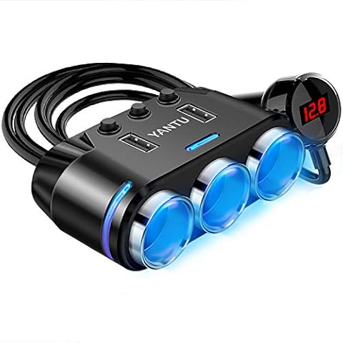 YANTU 150W 3-Socket Car Cigarette Lighter Adapter, Cigarette Lighter Splitter with 12v USB Outlet, car Adapter for Plug Outlet with Double/Dual/USB Charger Multi Port, On/Off Switches for Car Devices Cover