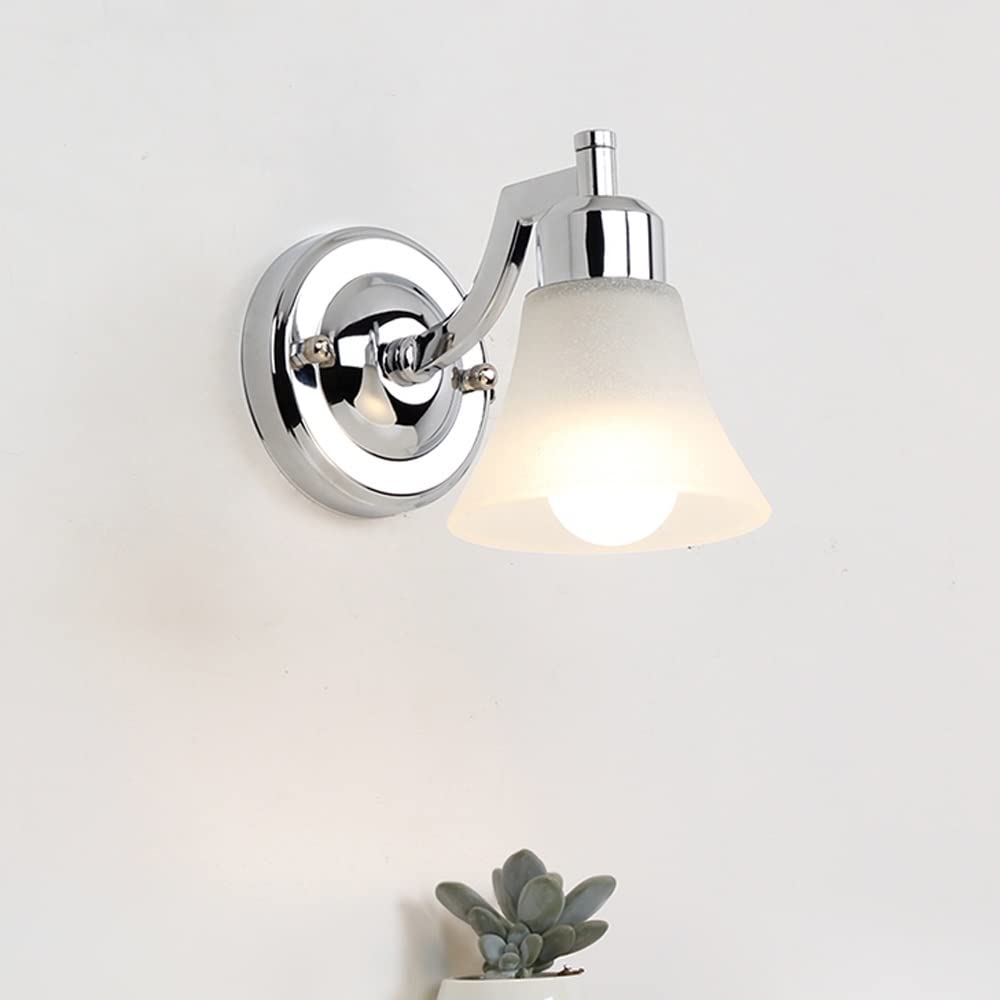 Luce frontale per specchio da bagno, applique da parete in acciaio inossidabile cromato con paralume in vetro opaco, lampada da parete moderna a LED, applique per illuminazione cosmetica, lamp