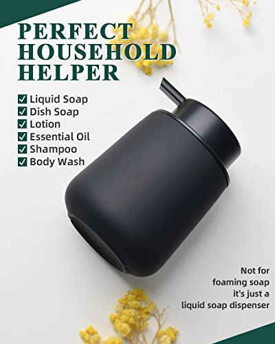 Bosilunlife Black Soap Dispenser - Ceramic Hand Dish Soap Dispenser For Bathroom 12Ounce Refillable Liquid Hand Soap Dispenser For Essential Oil, Lotion Soap(Rubber Paint) #TOP5