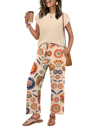 Image of WIHOLL Two Piece Sets for Women Summer Spring Outfits Lounge Sets Beach Vacation Clothes Airport Travel Matching Clothing