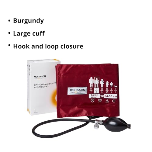 Image of McKesson LUMEON Replacement Blood Pressure Cuff with Bulb and Valve, 15 ct | Nylon Cuff, 2-Tube Bladder, Burgundy, Adult Large, Gauge Not Included