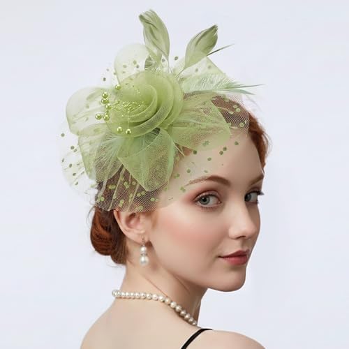 Image of DRESHOW Fascinators Hat Flower Mesh Ribbons Feathers on a Headband and a Clip Tea Party Headwear for Girls and Women