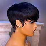 Evasens Pixie Cut Wig Human Hair Short Wigs for Black Women Bob wigs with Bangs Short Black Wig Layered Wigs Daily Wear 1B Color None Lace Front Wigs