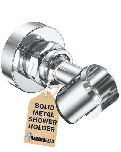HammerHead Showers® Solid Metal Handheld Shower Head Holder Wall Mount – Chrome – Adjustable Screw Mounted Shower Wand Holder with Pivot Ball – Shower Hose Holder, Fits Most Handheld Shower Heads