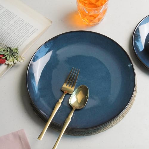 Image of The Earth Store Handcrafted Galaxy Blue 4 Piece 10 Inch Ceramic Dinner Plates Microwave & Dishwasher Safe Ceramic Plates for Dinner | Full Plates Set of 4 | Dinner Full Plates