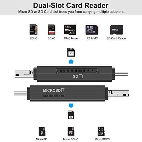 SD Card Reader, Micro SD/TF Compact Flash Card Reader, Portable Memory Card Reader with 3-in-1 USB Type C/Micro USB Male Adapter, Suitable for & PC, Laptop, Smart Phone and Tablet