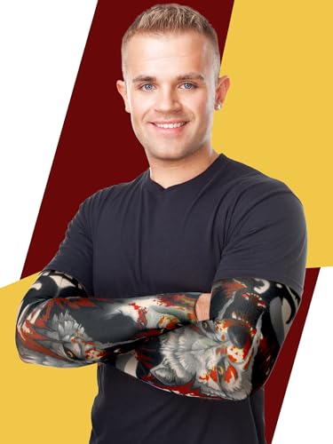 Boao 20 Pcs Men's Cooling Arm Sleeves Long Fingerless Arm Cover Anti Slip UV Sun Protection Sports Temporary Tattoo Sleeves2