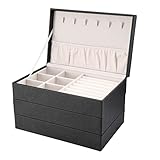 IVZISO Women's Girls Jewelry Box Organizer, 3 Tier Large Jewelry Organizer, PU Leather Display Jewelry Stand, Detachable Layered Tray, Large Leather Jewelry Organizer for Necklaces Rings Earrings Bracelets Watches