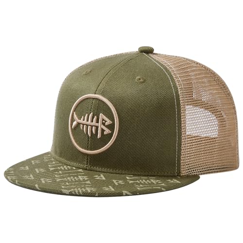 Image of BASSDASH Flat Brim Trucker Cap Adjustable Snapback Hat Mesh Back for Men Women