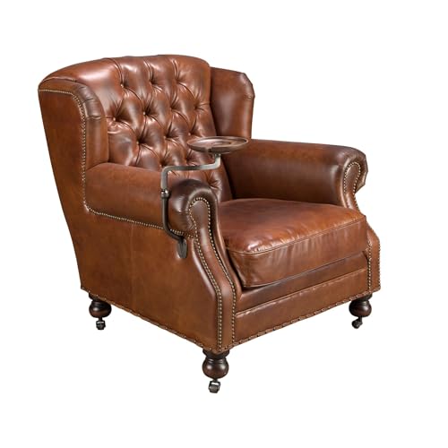 Angel Cerdá – Sillón Chester Tapizado en Piel Marrón Coñac – Diseño Clásico, Elegante y Confortable – 112 X 95 X 73 Cm – Estructura de Madera Maciza y Tapizado Capitoné Artesanal en Piel Vacuno