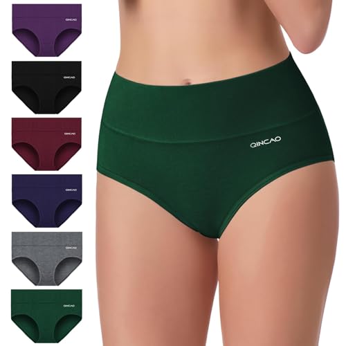 QINCAO damesondergoed, 6 stuks hoge taille slips, katoenen ondergoed, stretch ademend slipje, zacht