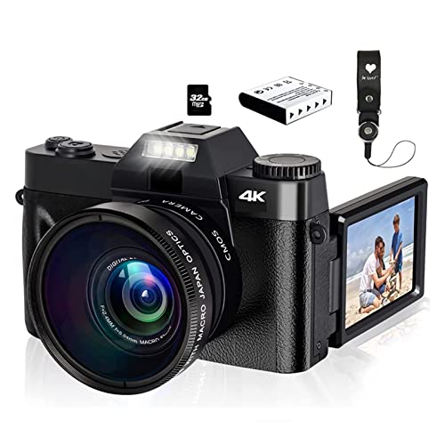 Videocamera Fotocamera digitale per fotografia videocamera 4K schermo LCD flip fotocamera fotografica Zoom 16X obiettivo grandangolare WiFi Selfie Webcam per vlogging Color: WIT