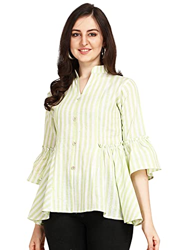 Image of GRECIILOOKS Tops for Women`s | Womens Striped Printed Casual Top for Women | Formal Stylish Bell Sleeve Womens top | Comfortable Rich Vacations and Summer Outfits