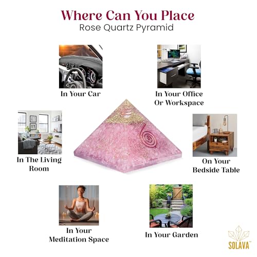 Image of SOLAVA Original Rose Quartz Crystal Pyramid - Pink Quartz Pyramid for Vastu, Healing, Love, Trust, Positivity, Compassion, Manifestation, Meditation, Reiki Healing and Chakra Healing, 2.5 x 2.5 Inch