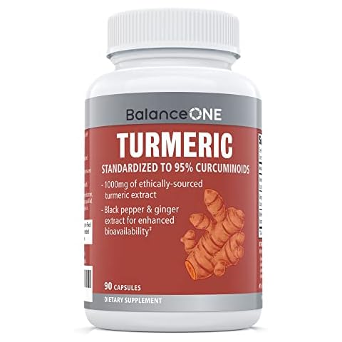 Balance ONE Turmeric Extract 1000mg Ethically Sourced Turmeric Curcumin, Standardized to 95% Curcuminoids - Ginger Extract and BioPerine - Vegan, Non-GMO - 30 Day Supply Cover