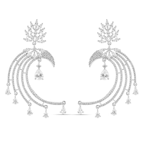 Image of Rubans Stud Earrings Oversized Fashionable American Diamond Stylish Jewellery Gift for Women & Girls